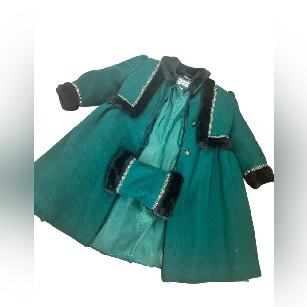 Rothschild Child 6 Girl Emerald Green Christmas Coat w/ Hand-warmer Muff VTG